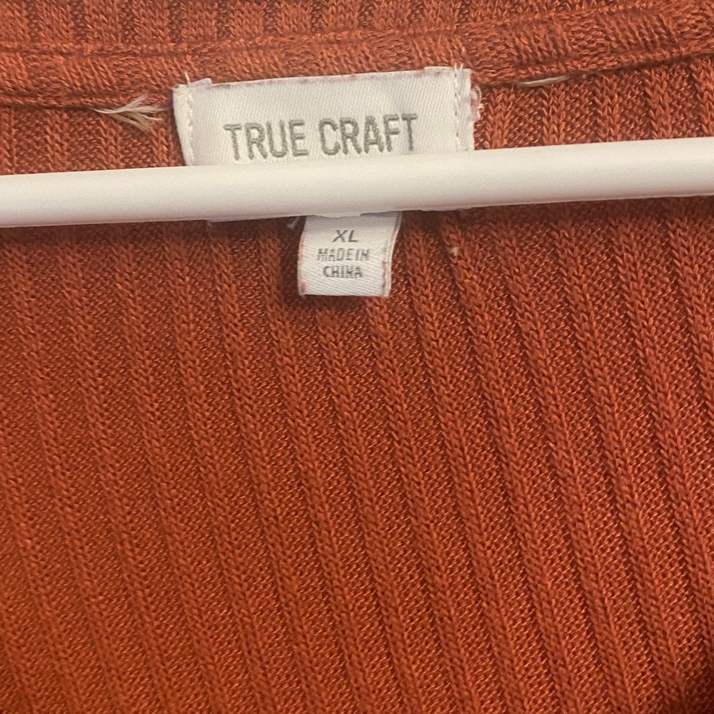 True Craft Ribbed Button-Up Tie-Front Top - Rust Orange - Picture 3 of 4